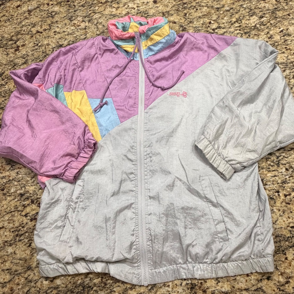 Vintage Adolfo Sport Colorblock Windbreaker Jacket Purple Grey Pastel Womens M